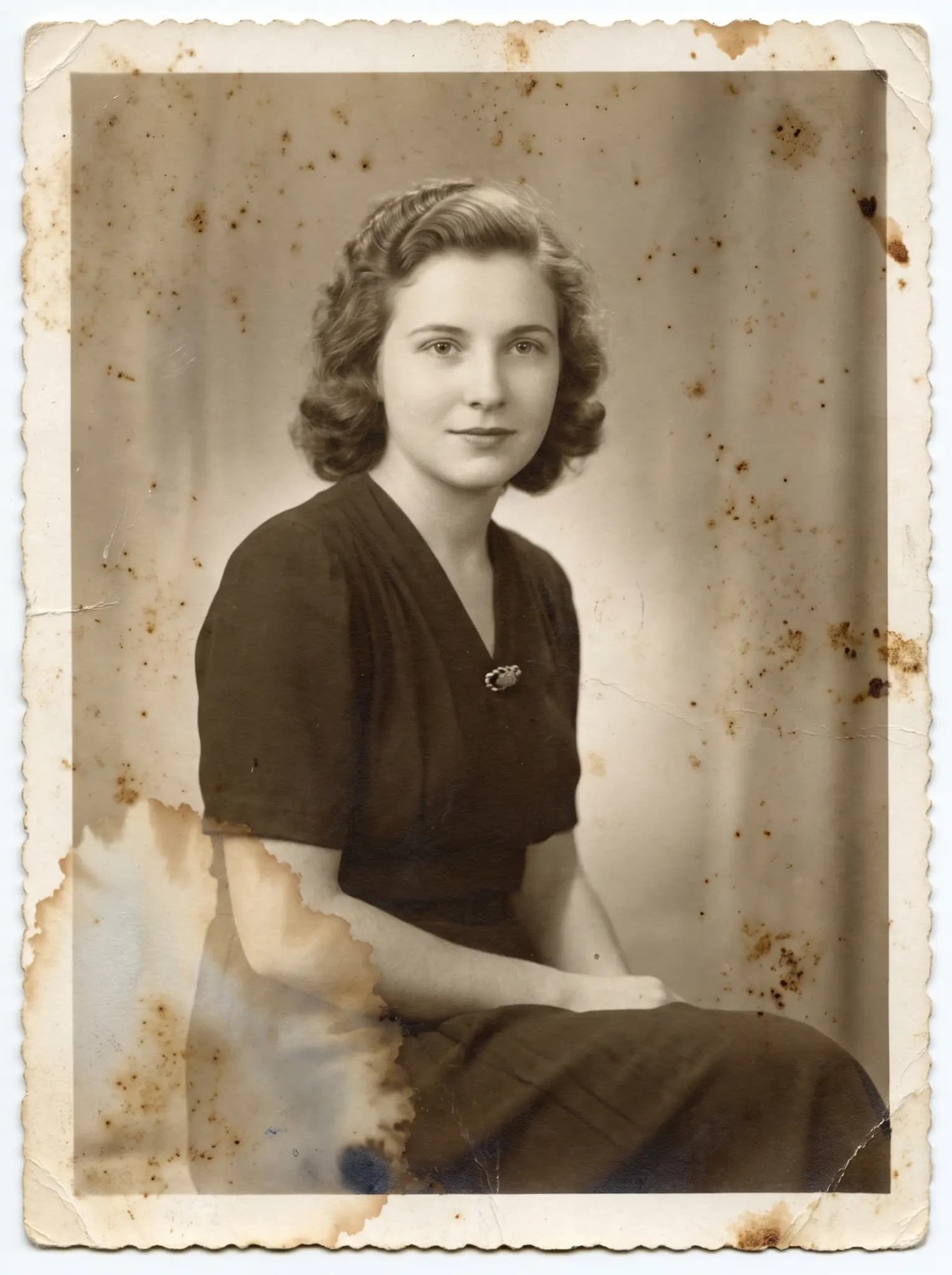 Sepia studio portrait with mold and damp stains