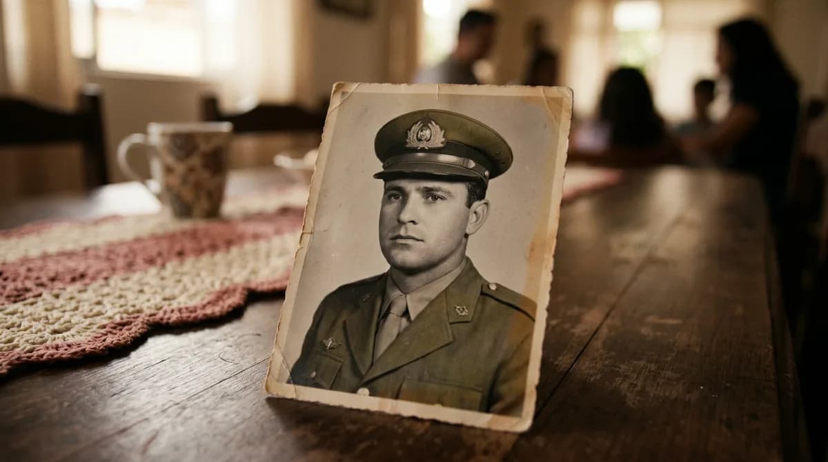 Retrato de farda militar antiga sendo restaurado em cores vivas de forma realista.